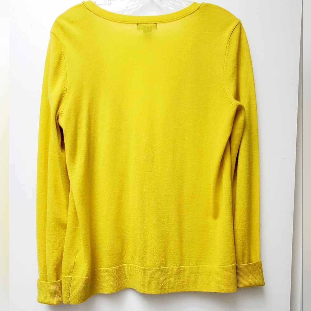 Halogen Mustard Yellow 100% Merino Wool V-Neck Cardigan Lightweight Size M - Picture 7 of 7